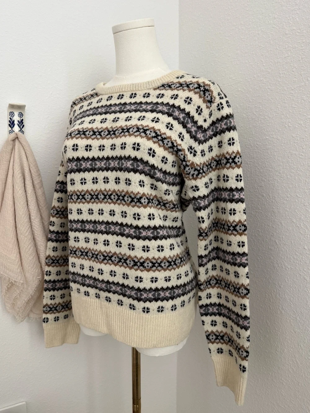 J.Crew 100% Lambswool Fair Isle Nordic Crewneck Sweater XL Cream